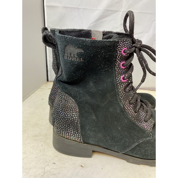 Sorel Black Emelie Lace Up Iridescent Polka Dot Boots Shoes Size 5 - Picture 3 of 10